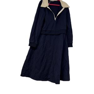 Blue and Cream half zip dress with Classic Tailoring midi